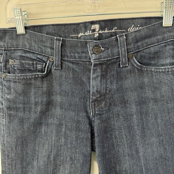 7 For All Mankind Dojo Flare Jeans Low Rise Lattice Patent Leather Pocket Sz 26 - Picture 4 of 10